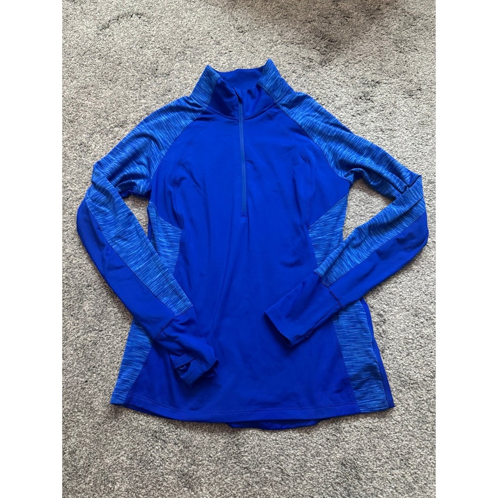 Danskin Now Athletic Half Zip Gym Apparel Long Sleeve Shirt Fleece Blue Medium